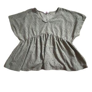 Nanette Lepore Eyelit Peplum Blouse-Short Sleeve-Green-Small-GUC